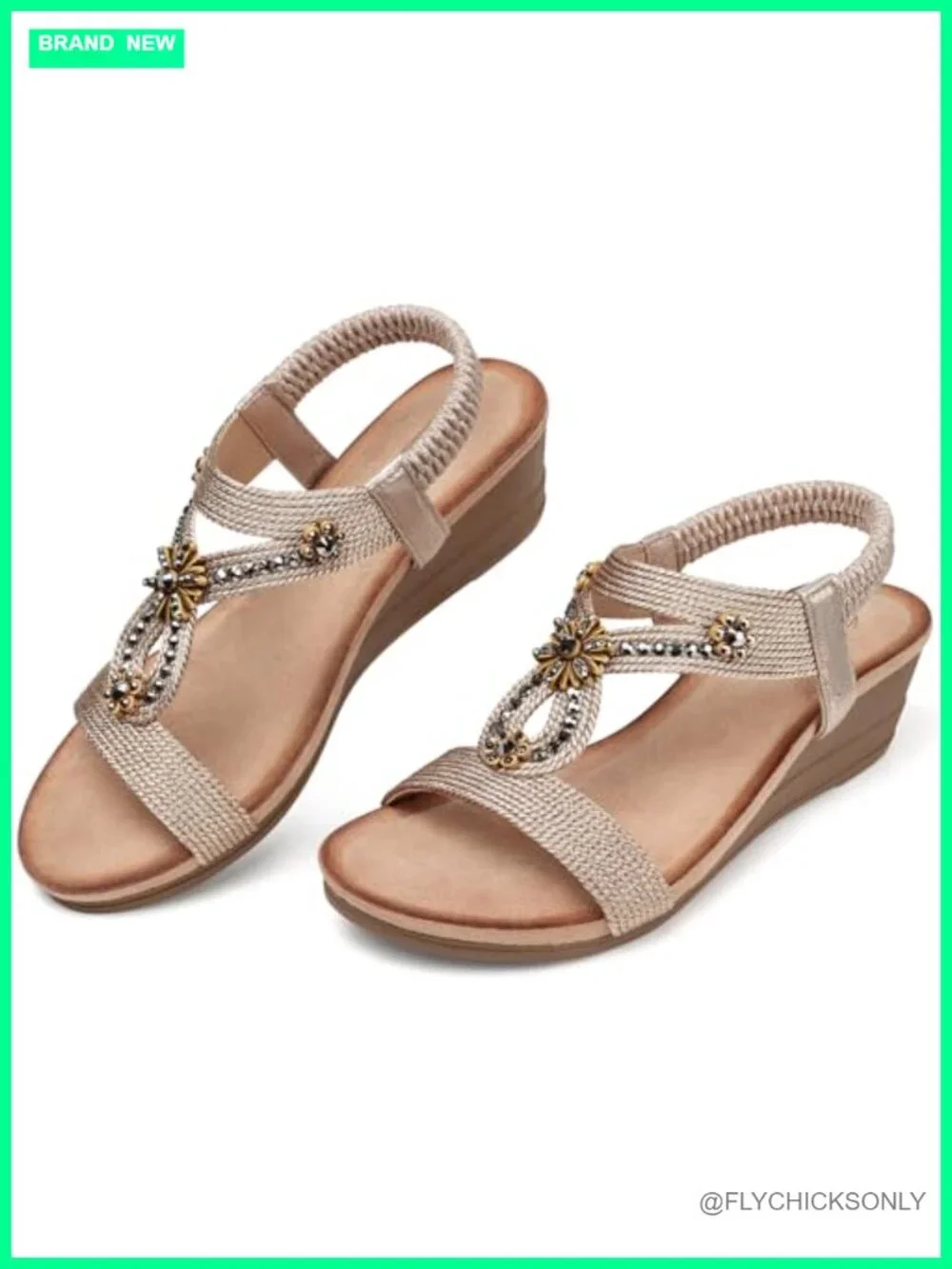 Wedge Sandals with Cushioned Insole, Elastic Ankle Strap, Low Heel, Open Toe,